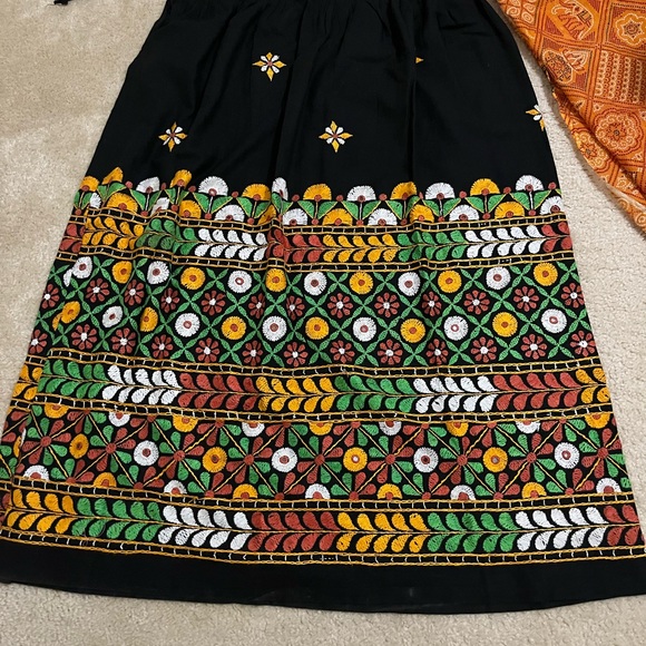 Black and Yellow Embroidered Chaniya Choli with Scarf - Picture 2 of 11